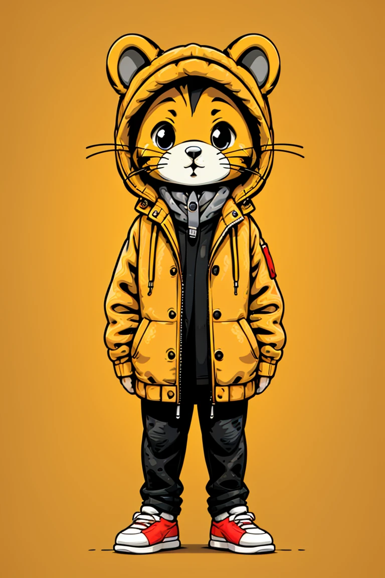 sd mai, flat illustration,
sd mai, flat illustration, solo, jacket, orange background, pants, shirt, whiskers, shoes, standing, looking at viewer, open jacket, black pants, simple background, animal ears, hood, open clothes, sneakers, hamster,
<lora:SD_MAIæç®æå¹³æç»:0.7>