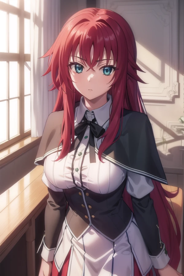 riasgremory, <lora:rias gremory anime s1-lora-nochekaiser:1>,
rias gremory, huge ahoge, long hair, hair between eyes, (green eyes:1.3), red hair,
BREAK shirt, ribbon, school uniform, white shirt, black ribbon, neck ribbon, capelet, black capelet, long sleeves, skirt, red skirt,
BREAK indoors, classroom,
BREAK looking at viewer, (cowboy shot:1.5),
BREAK <lyco:GoodHands-beta2:1>, (masterpiece:1.2), best quality, high resolution, unity 8k wallpaper, (illustration:0.8), (beautiful detailed eyes:1.6), extremely detailed face, perfect lighting, extremely detailed CG, (perfect hands, perfect anatomy),