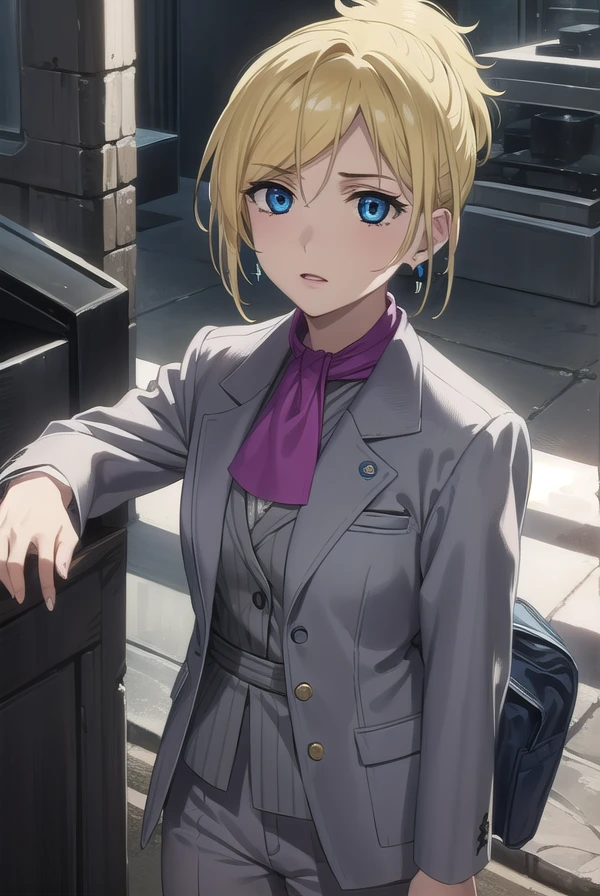 wolfsraincher, <lora:wolfsrain cher-lora-nochekaiser:1>,
cher, short hair, blue eyes, blonde hair, ponytail,
BREAK earrings, ascot, formal, suit, lipstick, makeup, jacket, (grey jacket:1.5),
BREAK outdoors,
BREAK looking at viewer, (cowboy shot:1.5),
BREAK <lyco:GoodHands-beta2:1>, (masterpiece:1.2), best quality, high resolution, unity 8k wallpaper, (illustration:0.8), (beautiful detailed eyes:1.6), extremely detailed face, perfect lighting, extremely detailed CG, (perfect hands, perfect anatomy),