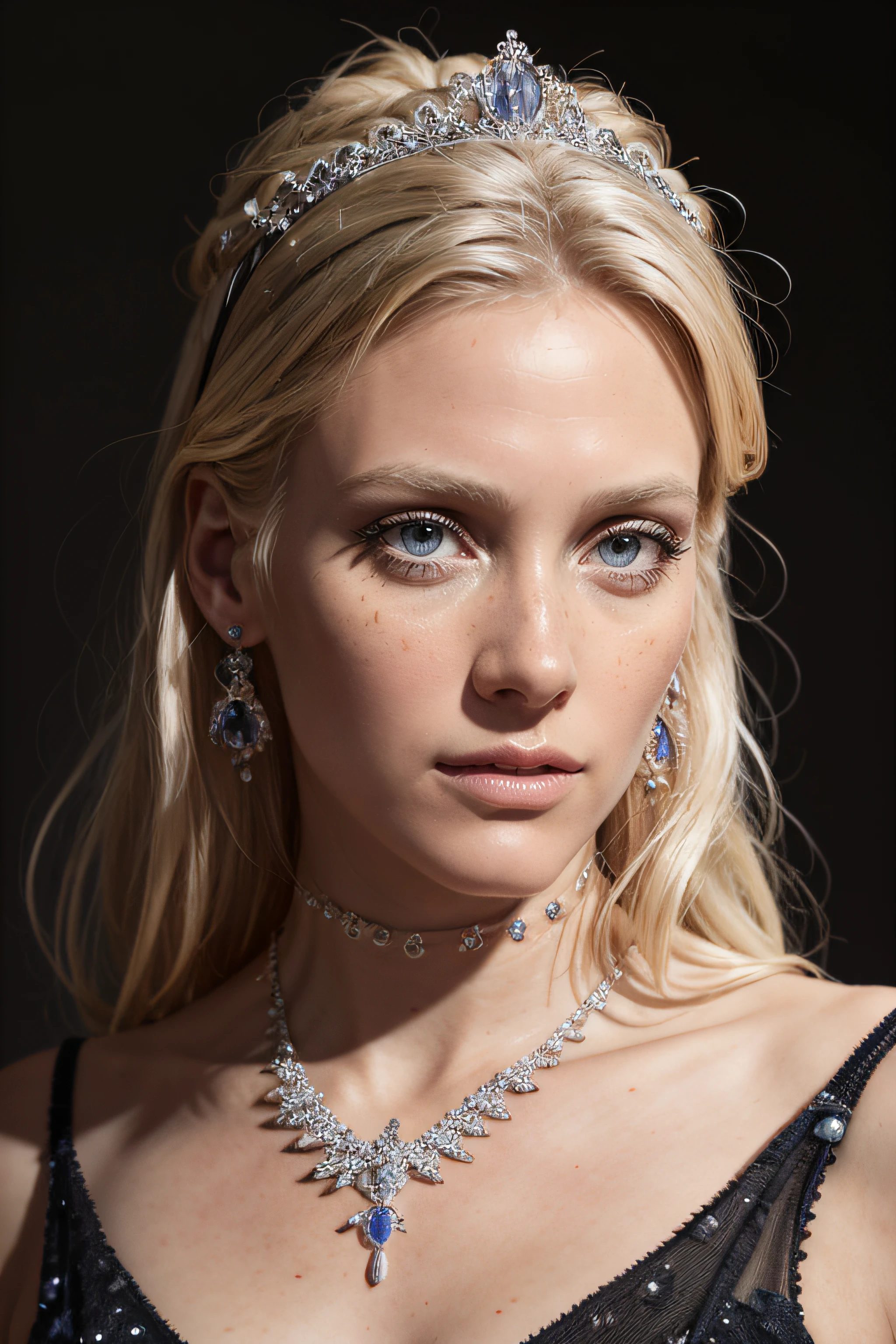 <lora:Laura_Birn_512_v1:0.75> laura_birn_v1, laura_birn, finnish woman, <lora:zoom_slider_v1:-3>,, <lora:Outfit_IceIsNice:0.75> gem, choker, necklace, tiara, earrings, sharp, (photorealistic:1.4),4K, RAW, best quality, (masterpiece), (ultra-detailed), (hyperrealism:1.2), extremely detailed eyes, (extremely detailed face), looking at camera, (photorealistic), (hyperdetailed:1.2), insane details,