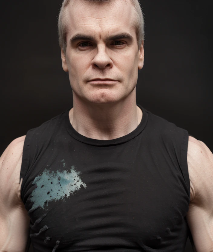 h3nr0, Black background with paint stains, black tank top