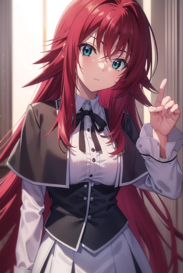riasgremory, <lora:rias gremory anime s1-lora-nochekaiser:1>,
rias gremory, huge ahoge, long hair, hair between eyes, (green eyes:1.3), red hair,
BREAK shirt, ribbon, school uniform, white shirt, black ribbon, neck ribbon, capelet, black capelet, long sleeves, skirt, red skirt,
BREAK indoors, classroom,
BREAK looking at viewer, (cowboy shot:1.5),
BREAK <lyco:GoodHands-beta2:1>, (masterpiece:1.2), best quality, high resolution, unity 8k wallpaper, (illustration:0.8), (beautiful detailed eyes:1.6), extremely detailed face, perfect lighting, extremely detailed CG, (perfect hands, perfect anatomy),