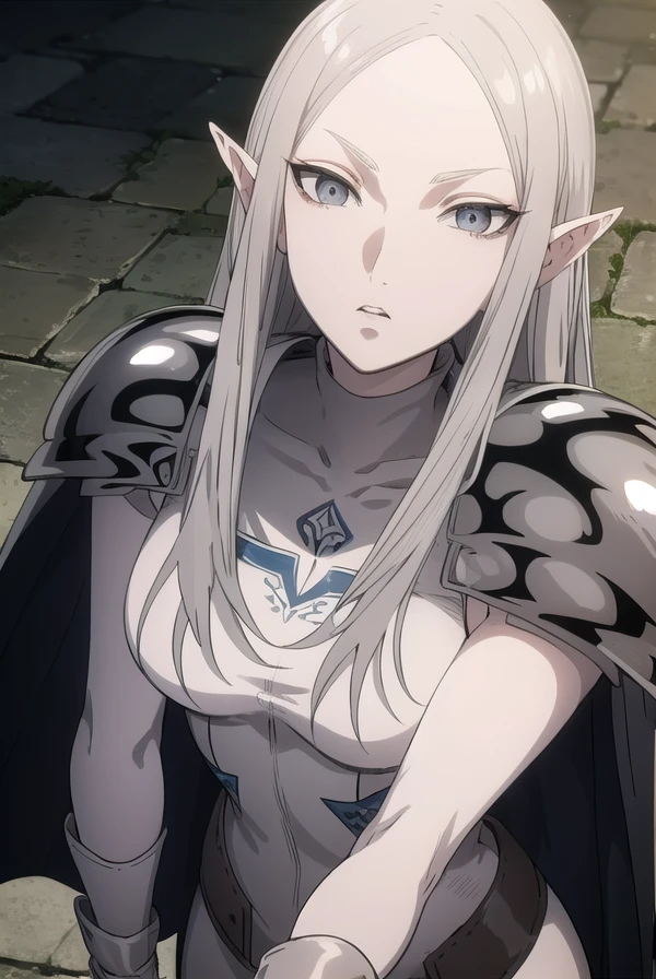 claymoreirene, <lora:claymore irene-lora-nochekaiser:1>,
irene, long hair, white hair, pointy ears, (grey eyes:1.5), colored skin, elf, grey skin, dark elf,
BREAK cape, armor, bodysuit, shoulder armor, pauldrons,
BREAK outdoors,
BREAK looking at viewer, (cowboy shot:1.5),
BREAK <lyco:GoodHands-beta2:1>, (masterpiece:1.2), best quality, high resolution, unity 8k wallpaper, (illustration:0.8), (beautiful detailed eyes:1.6), extremely detailed face, perfect lighting, extremely detailed CG, (perfect hands, perfect anatomy),