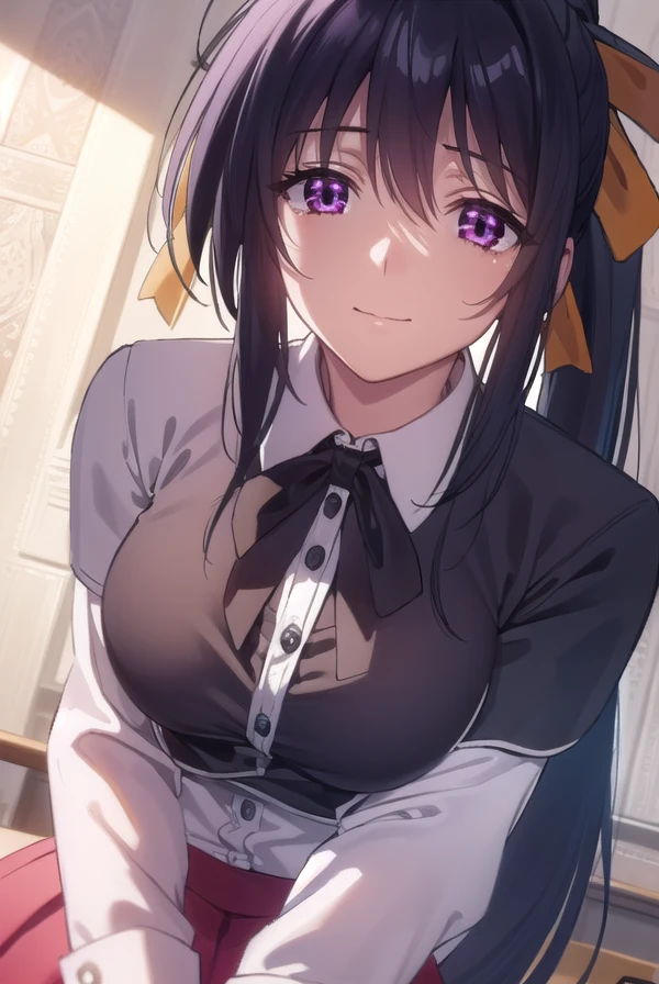 akenohimejima, <lora:akeno himejima anime s1-lora-nochekaiser:1>,
akeno himejima, long hair, black hair, ribbon, very long hair, (purple eyes:1.1), hair ribbon, ponytail, antenna hair, smile,
BREAK skirt, school uniform, shirt, white shirt, capelet, black capelet, long sleeves, red skirt,
BREAK indoors, classroom,
BREAK looking at viewer, (cowboy shot:1.5),
BREAK <lyco:GoodHands-beta2:1>, (masterpiece:1.2), best quality, high resolution, unity 8k wallpaper, (illustration:0.8), (beautiful detailed eyes:1.6), extremely detailed face, perfect lighting, extremely detailed CG, (perfect hands, perfect anatomy),