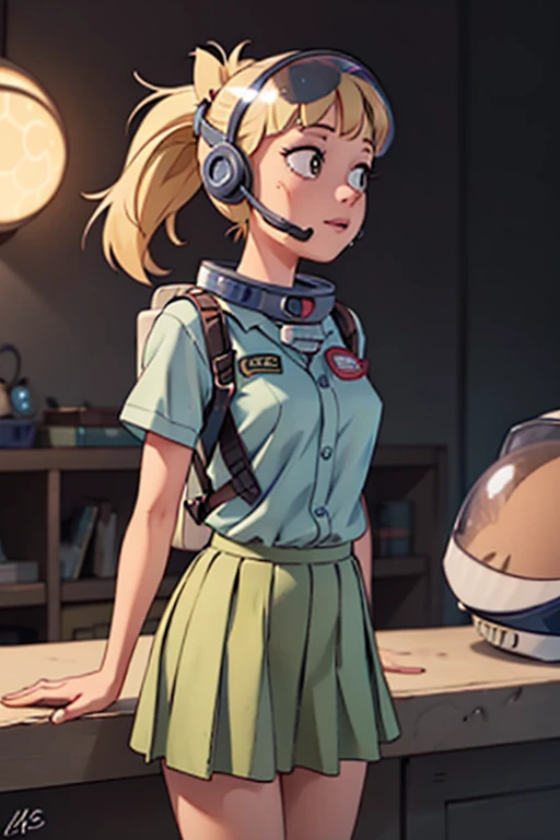 <lora:Annie (Anatomy Park):0.7> annie, ponytail, astronaut backpack, (astronaut helmet:1.3), blonde hair, hair bow, skirt, shirt,, (realistic:1.2),(photorealistic:1.2), (realism)
