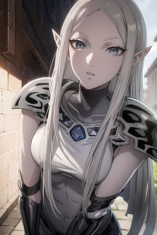 claymoreirene, <lora:claymore irene-lora-nochekaiser:1>,
irene, long hair, white hair, pointy ears, (grey eyes:1.5), colored skin, elf, grey skin, dark elf,
BREAK cape, armor, bodysuit, shoulder armor, pauldrons,
BREAK outdoors,
BREAK looking at viewer, (cowboy shot:1.5),
BREAK <lyco:GoodHands-beta2:1>, (masterpiece:1.2), best quality, high resolution, unity 8k wallpaper, (illustration:0.8), (beautiful detailed eyes:1.6), extremely detailed face, perfect lighting, extremely detailed CG, (perfect hands, perfect anatomy),