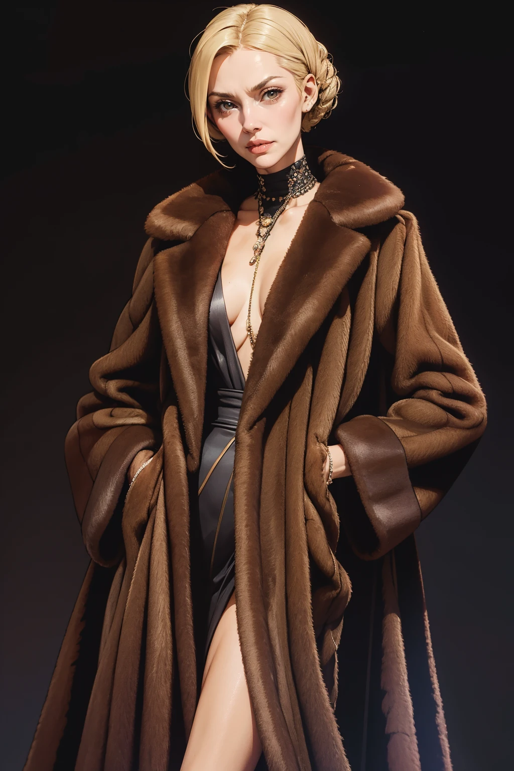 masterpiece, best quality, <lora:age_slider_v20:2>  <lora:detail_slider_v4:2> 1girl, m1nkc0at, coat, fur coat, mink coat, dark brown mink coat, dark brown fur coat,<lora:m1nkc0at:0.8>, solo, simple background, blonde hair,