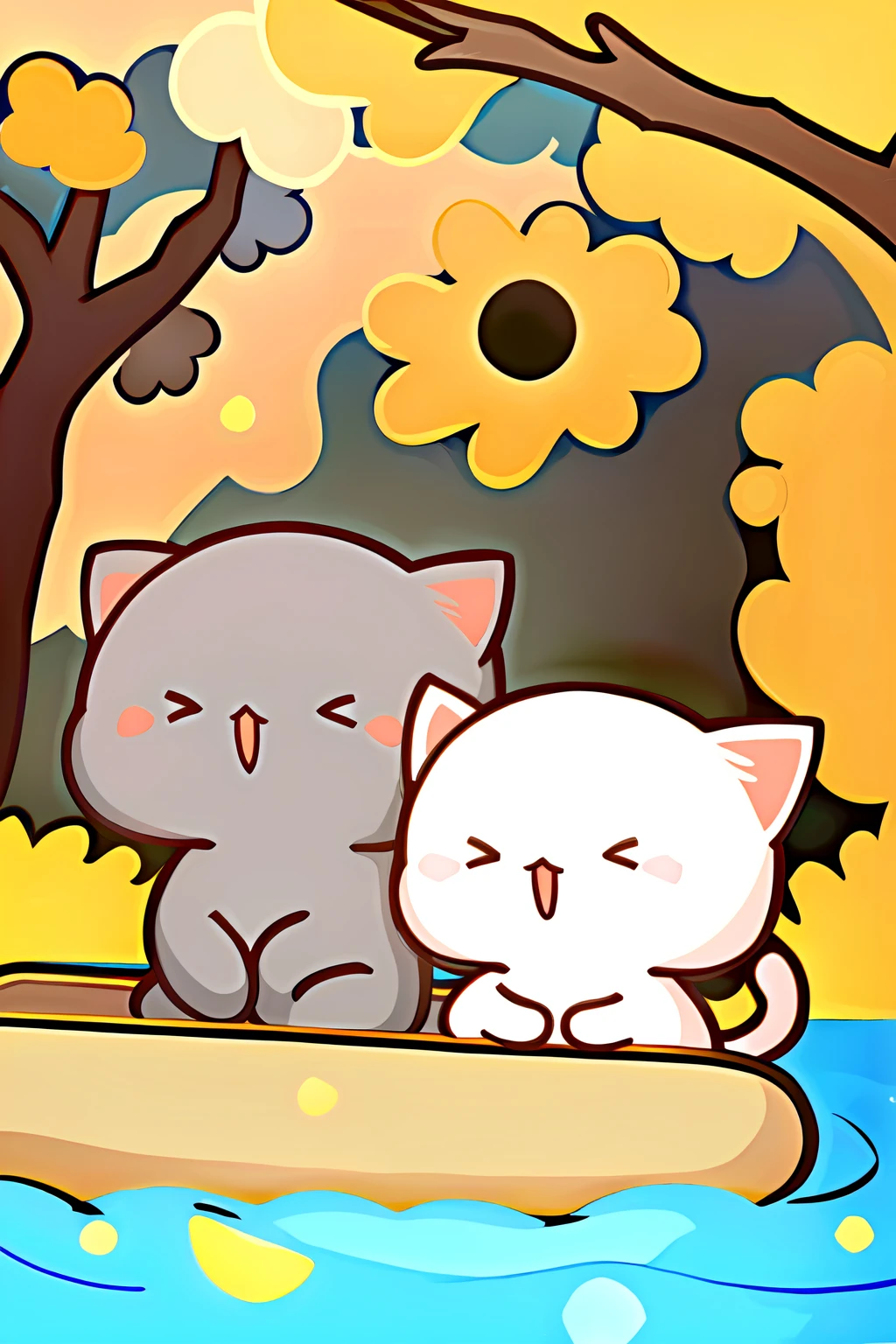<lora:GomaandPeach-V1_0:1>,goma and peach,(2 cats:1.3),(sunny day:1.5),love,romance,