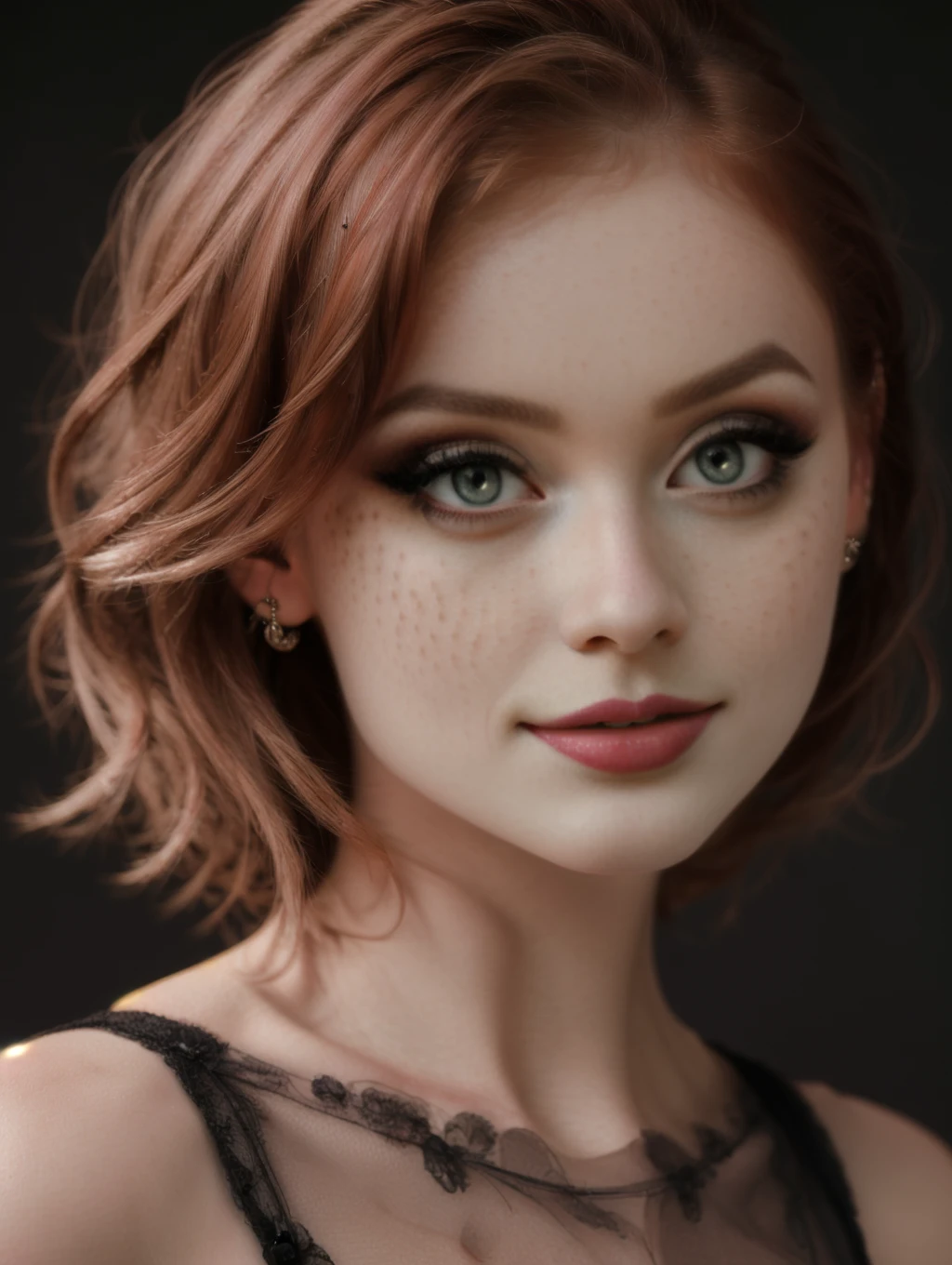 breathtaking photography portrait, professional portrait, ultra detailed eyes, black background, rim light, rembrandt lightning, detailed skin <lora:AlienorV2:1>, masterpiece, award-winning, professional, highly detailed