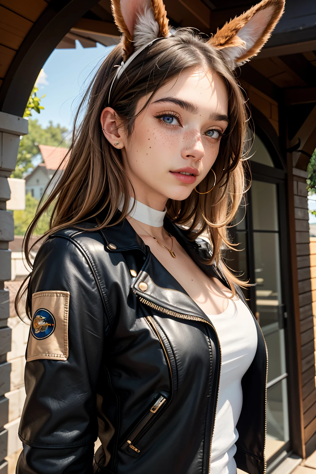 (masterpiece, best quality, high resolution:1.2), (seductive pose:1.2), (dynamic angle), detailed background,
casual photography, HDR, natural light, (anti-aliasing:1.2), elegant, soft scattered light, realistic proportions, limited palette, backlit, accent lighting, (neutral colors:1.3), cross process, cinematic lighting, coherent light, coherent shadows, depth of field, 35mm photograph, film grain, film stock photograph ,kodak portra 400, camera f1.6 lens , lifelike texture,
detailed face, detailed eyes, detailed skin, extremely detailed, intricate details,
<lora:ZH_Mushyee_v1:1>, 1girl, solo, long hair, freckles, tattoo, piercing, zh_mushyee_cosplaygirl, dress, leather jacket, bunny ears, (close-up, portrait)