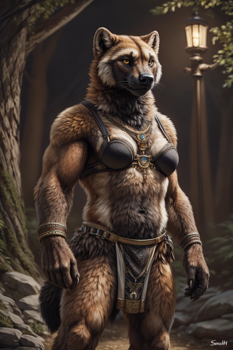 female, wolverine, bra, anthro, safe, loincloth, tribal clothing, jewelry, plantigrade, 5 fingers, 5 toes, tuft, black fur, brown fur, tan fur, yellow eyes, muscular, front view, night, forest,
BREAK,
by snowskau, by foxovh, by sabretoothed ermine, (intricate, high detail, film photography, soft focus, RAW candid cinema,
photorealism, realistic, photorealistic, analog style, subsurface scattering,
masterpiece, best quality, ultra realistic, 8k)
