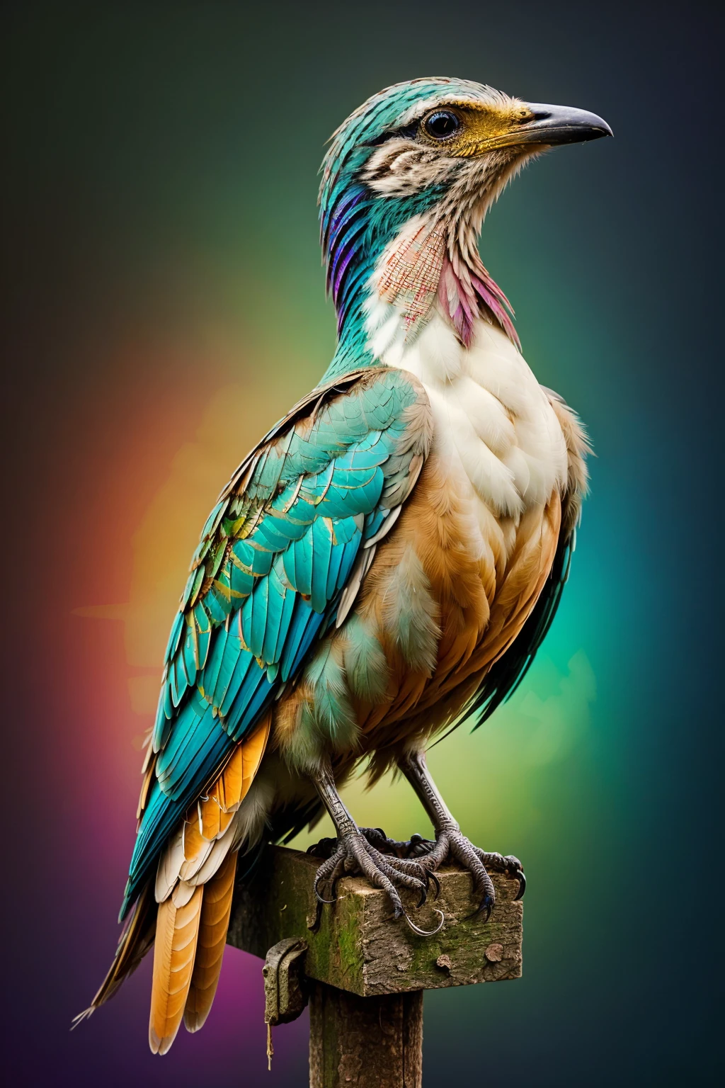 Psychedelic style  a beautiful white bird,  ultra realistic and detailed, Vivid color and contrast., gritty, grungy and realistic, . Vibrant colors, swirling patterns, abstract forms, surreal, trippy