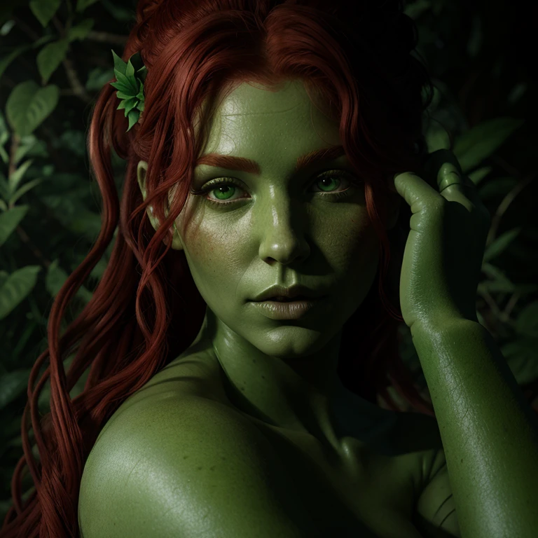 Hyperrealistic art of  <lora:Poison Ivy SD1.5:1.5>
Poison Ivy  a woman with red hair and a green costume and green skin tone stretching her hand to the camera, Extremely high-resolution details, photographic, realism pushed to extreme, fine texture, incredibly lifelike