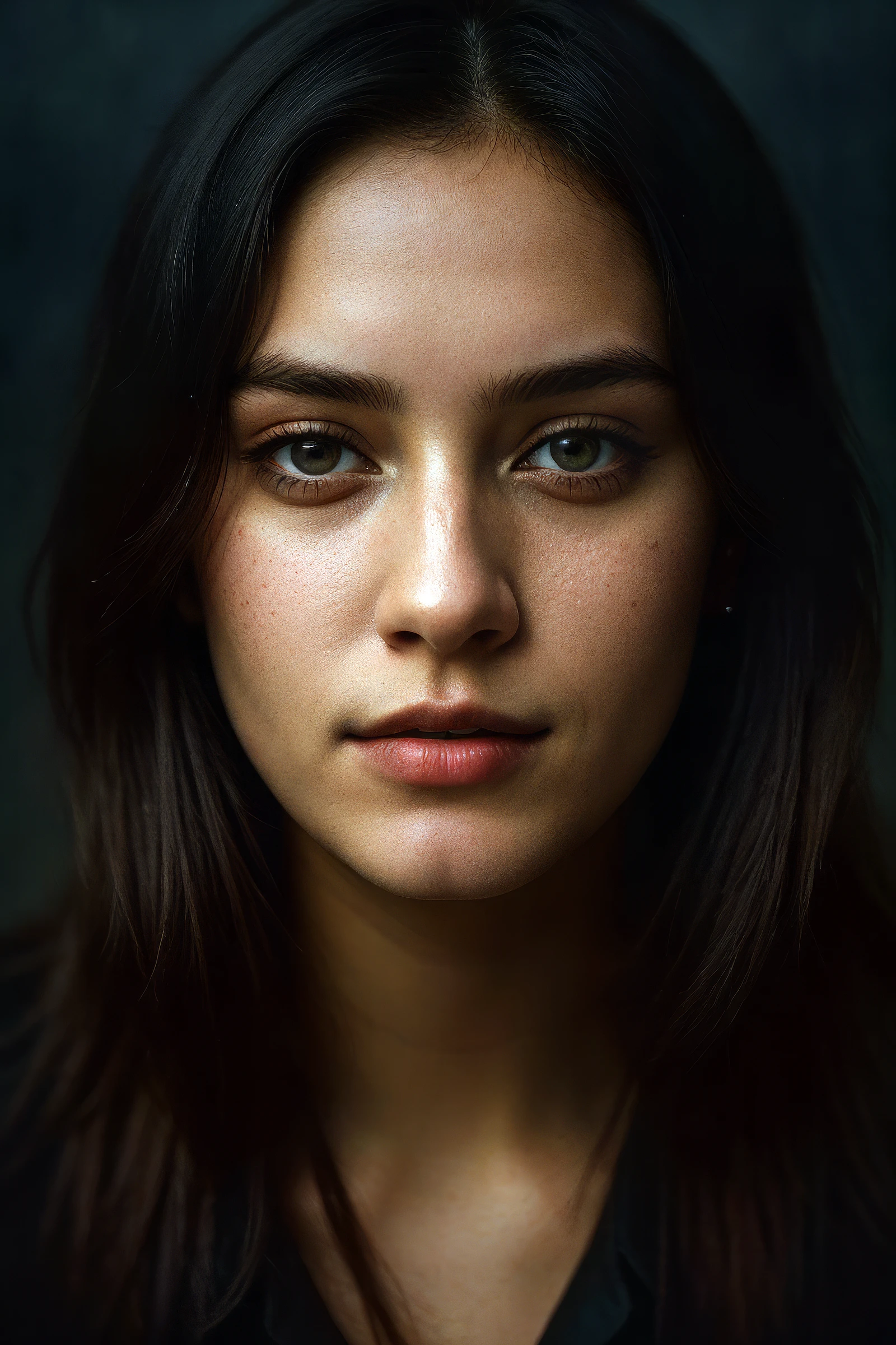 (close-up, editorial photograph of a 21 year old woman), (highly detailed face:1.4) (smile:0.7) (background inside dark, moody, private study:1.3) <lora:epiNoiseoffset_v2:1.2>, POV, by lee jeffries, nikon d850, film stock photograph, 4 kodak portra 400, camera f1.6 lens, rich colors, hyper realistic, lifelike texture, dramatic lighting, cinestill 800