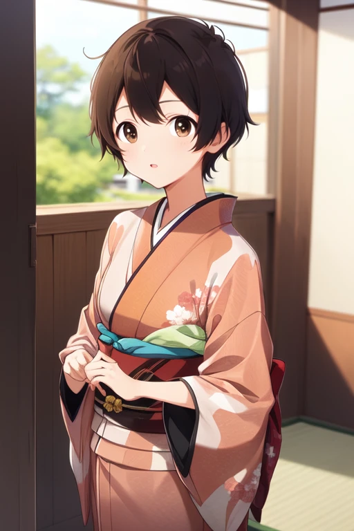 <lora:MinoruOkumaR4:0.8>, MinoruOkumaR4, brown hair, brown eyes, short hair, kimono