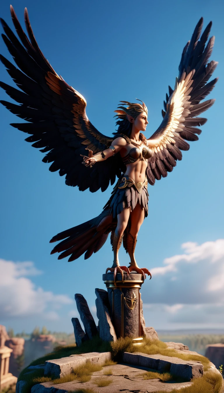 professional 3d model harpy, vivid, epic, cinematic scene, scenery, detailed background, masterpiece, best quality, high quality, absurdres <lora:harpy_xl_v1:1> . octane render, highly detailed, volumetric, dramatic lighting