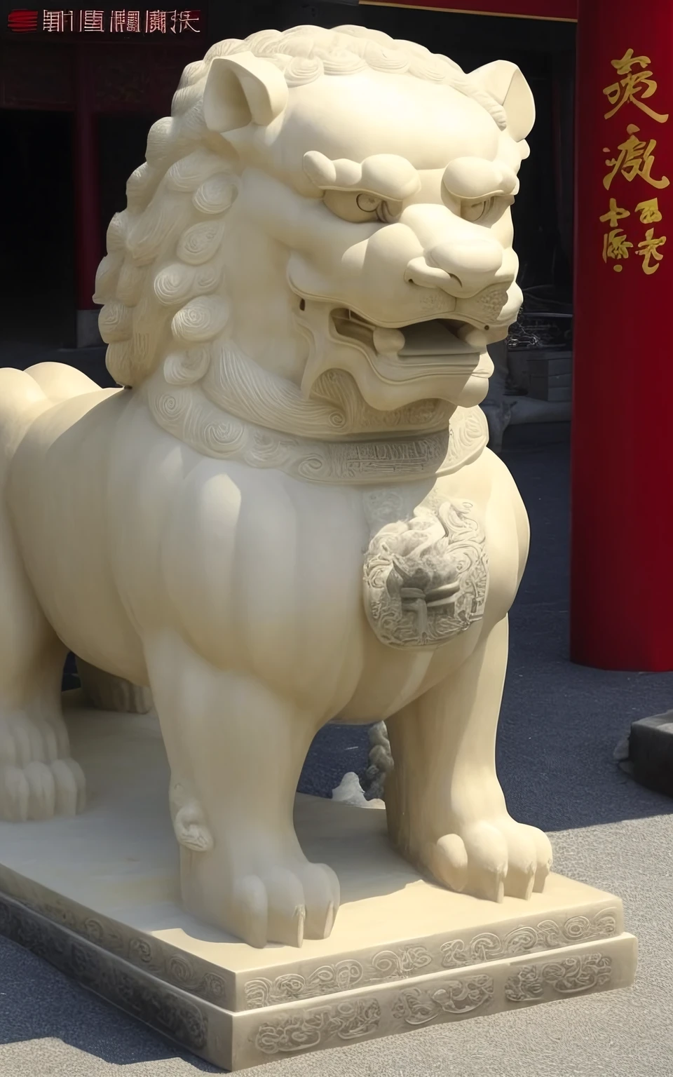<lora:CONC_LionDog_FooDog_AnalogMadness:1>, realistic, chinese lion dog, statue,