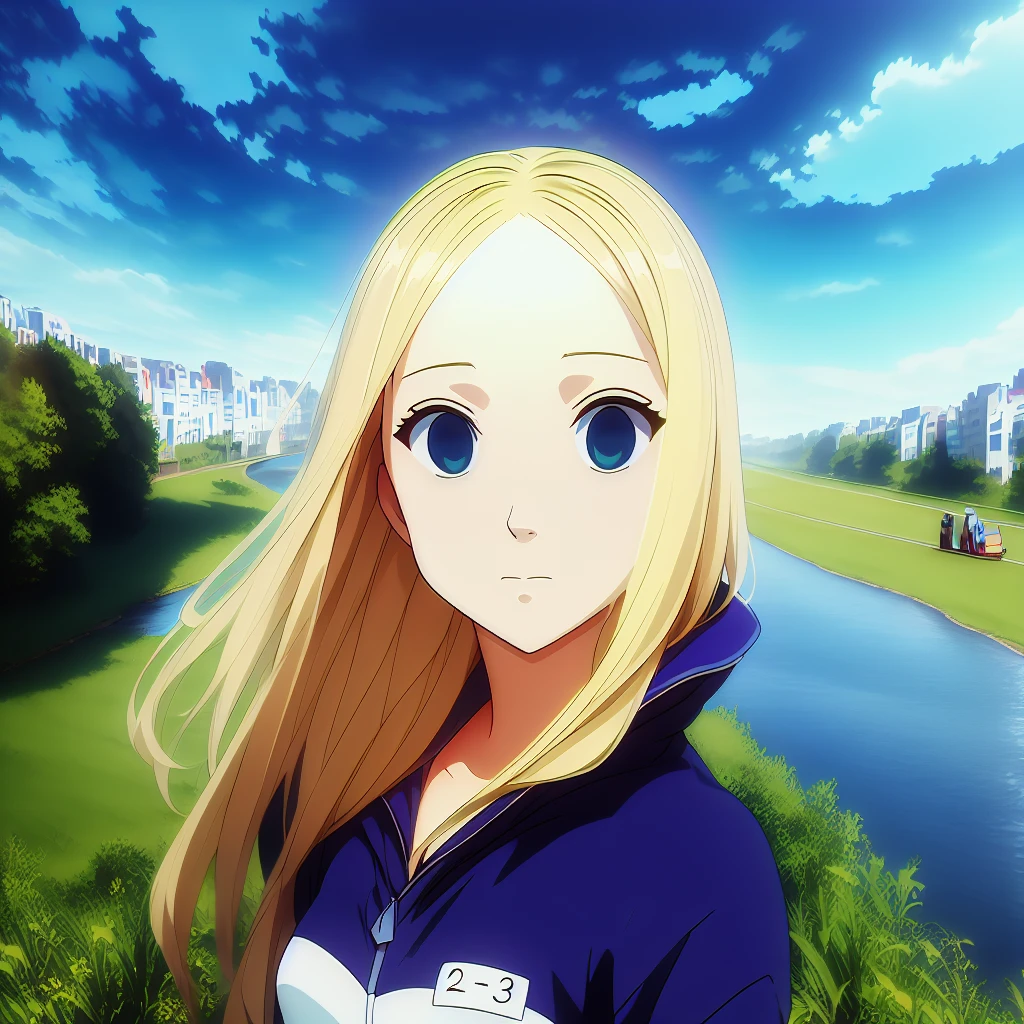 masterpiece,(best quality:1.0),highly detailed, highres, artbook,perfect, exquisite, perfect, ultra-high definition image, amazing, 1girl,solo, remarkable, absurd res,1girl, solo,exquisite visuals,nino23, blonde hair,  school jacket, sunny, sky, standing,  river bank, small breasts,  , <lora:nino_v39-000010:1> headshot, close-up, surprised