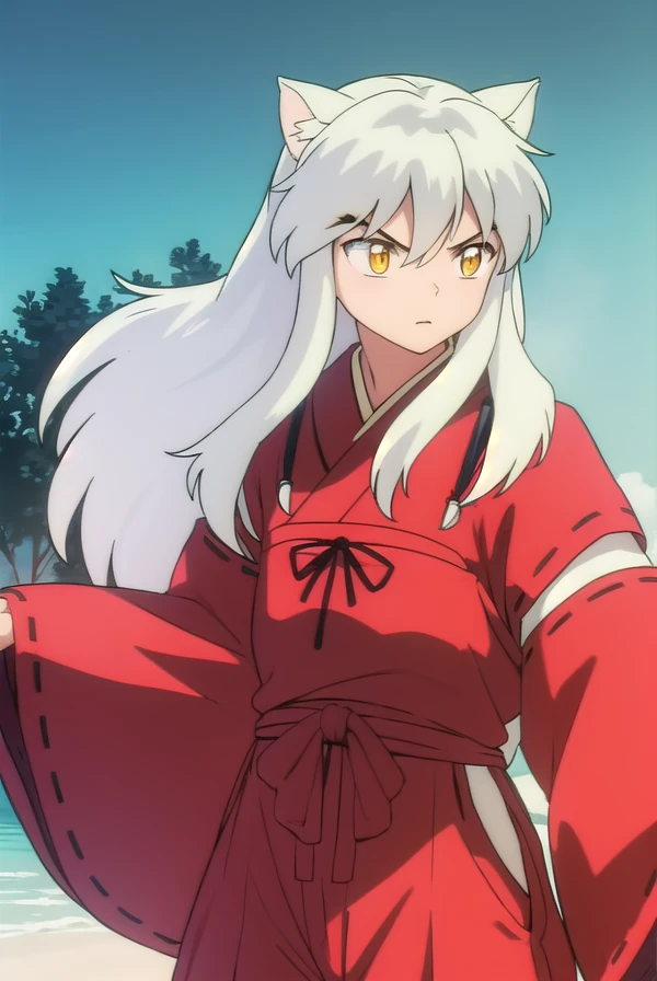 inuyashamc, <lora:inuyasha anime s4-lora-nochekaiser:1>,
inuyasha, long hair, animal ears, white hair, male focus,dog ears, (yellow eyes:1.5),
BREAK japanese clothes, hakama, red hakama,
BREAK outdoors,
BREAK looking at viewer, (cowboy shot:1.5),
BREAK <lyco:GoodHands-beta2:1>, (masterpiece:1.2), best quality, high resolution, unity 8k wallpaper, (illustration:0.8), (beautiful detailed eyes:1.6), extremely detailed face, perfect lighting, extremely detailed CG, (perfect hands, perfect anatomy),