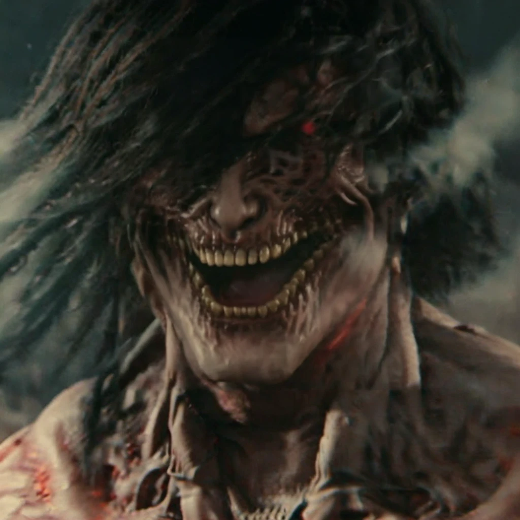 Anime monstrosity with deformed features and blood in its mouth, exuding high-quality 4K detail. ((anime, monstrosity, deformed features, blood, 4k)), (distorted body, menacing expression, detailed textures, convincing rendition, lifelike animation), (High Definition, Hyperrealistic, Stunning visuals), (Frightening appearance, Blood-curdling, Detailed shading), (Gore element, Dark atmosphere, Realistic lighting).

Anime monstrosity with a grotesque smile, dripping with blood, displayed in 4K. ((anime, monstrosity, blood, smile,