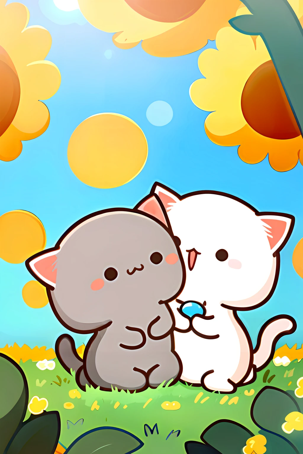 <lora:GomaandPeach-V1_0:1>,goma and peach,(2 cats:1.3),(sunny day:1.5),love,romance,