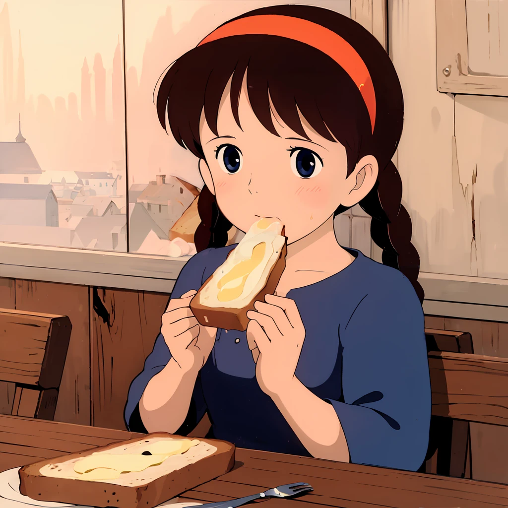 <lora:Sheeta002:0.7>,
Sheeta,1girl,solo,
braids,hairband,
blue_dress,
eating,
holding food,food in mouth,egg,bread,toast,