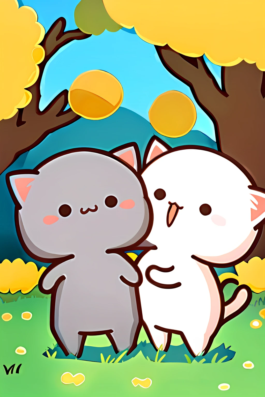 <lora:GomaandPeach-V1_0:1>,goma and peach,(2 cats:1.3),(sunny day:1.5),love,romance,