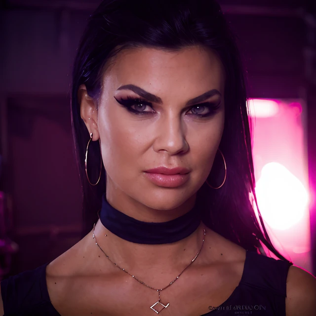 (masterpiece:1.2), (best quality,:1.2), 8k, HDR, ultra detailed, ((photorealistic)), professional light, cinematic lighting, fashion photography, ambient lighting, face lighting, Jasmine, <lora:Jasmine-10:1>, ((upper body shot)), earrings, choker, necklace, dark makeup, long and messy hair, dynamic pose,