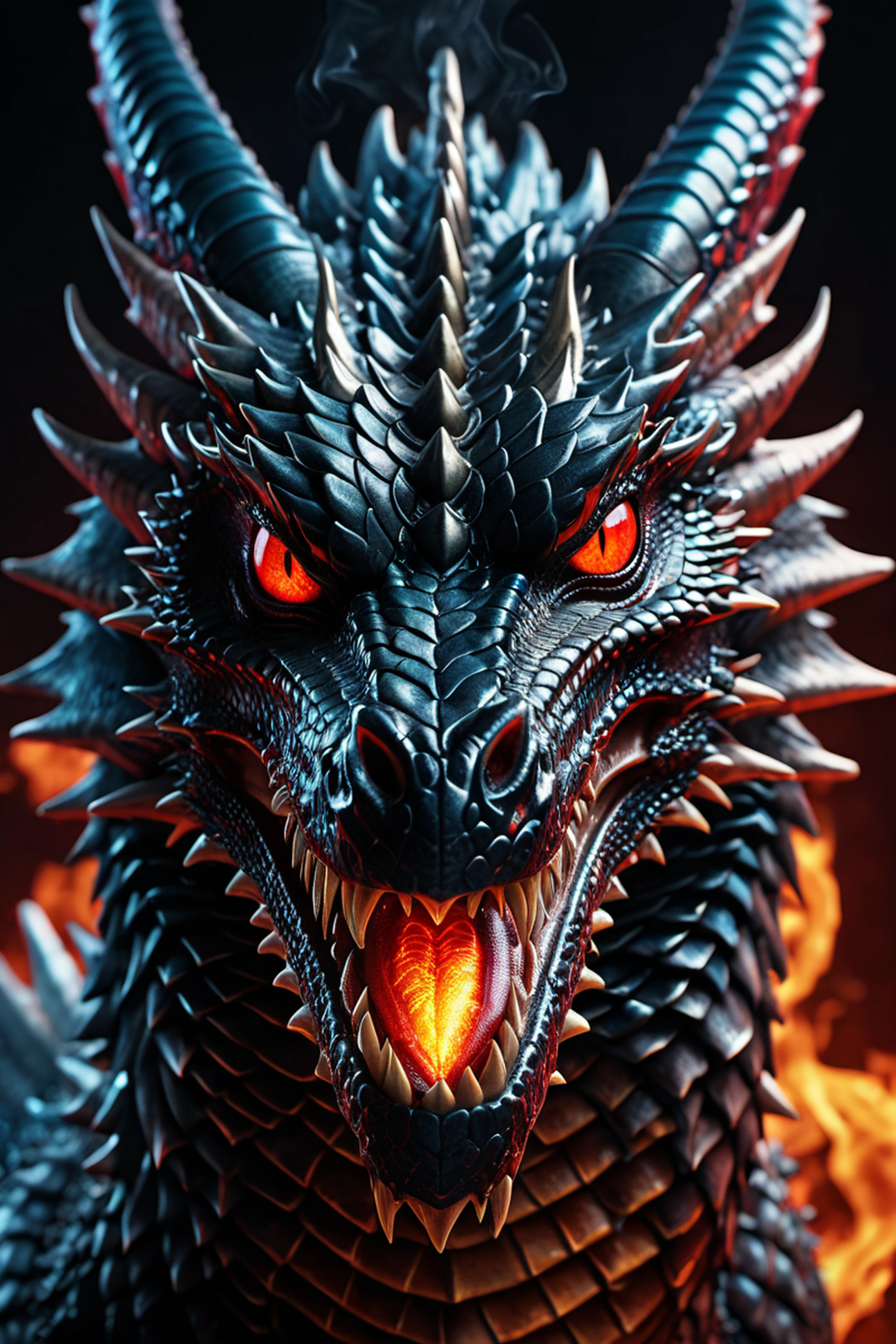 ASCII magnificent,powerfull , evil black dragon, glowing dragon red ...