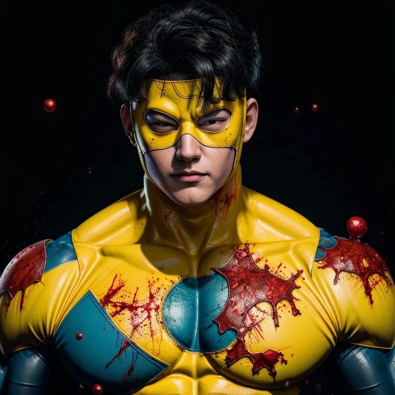 anime artwork of  <lora:Invincible SD1.5:1.2>
Invincible a man with yellow superhero mask costume and a bloody face and a squishy blood with a bodybuilding ribbed body and a broken oval white eyes , anime style, key visual, vibrant, studio anime,  highly detailed