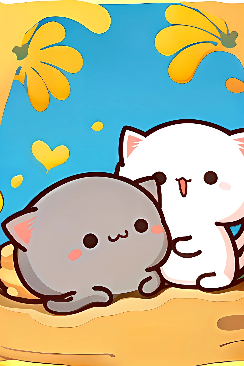 <lora:GomaandPeach-V1_0:1>,goma and peach,(2 cats:1.3),(sunny day:1.5),love,romance,