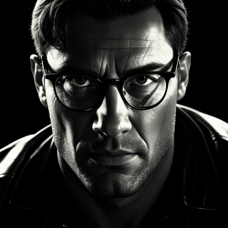 Hyperrealistic art of <lora:Sin City style SD1.5:1.2>
a man with glasses and no shirt is looking at the camera sin city style, Extremely high-resolution details, photographic, realism pushed to extreme, fine texture, incredibly lifelike