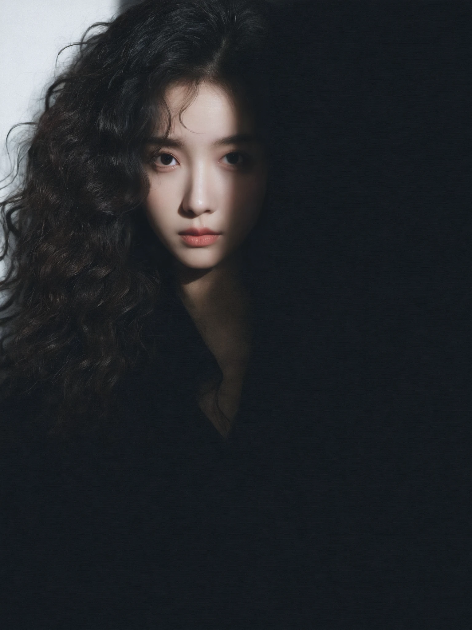 1girl,curly hair,in the dark,deep shadow