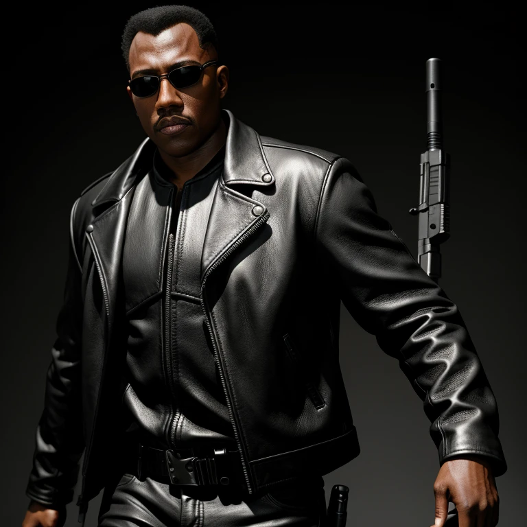 Hyperrealistic art of <lora:Blade SD1.5:1.2>
Blade the daywalker a man in a leather jacket holding a MAC-11 machine pistol gun, Extremely high-resolution details, photographic, realism pushed to extreme, fine texture, incredibly lifelike