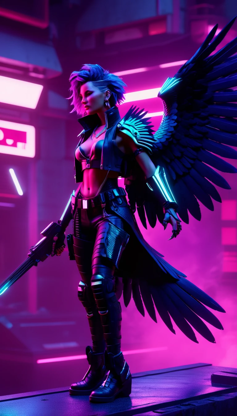 neonpunk style Harpy, vivid, epic, cinematic scene, scenery, detailed background, masterpiece, best quality, high quality, absurdres <lora:harpy_xl_v1:1> . cyberpunk, vaporwave, neon, vibes, vibrant, stunningly beautiful, crisp, detailed, sleek, ultramodern, magenta highlights, dark purple shadows, high contrast, cinematic, ultra detailed, intricate, professional