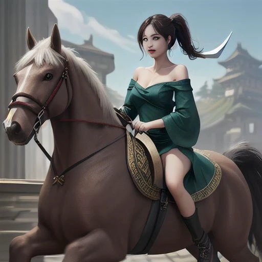 obra maestra, 8k, extremadamente detallado, mejor definicion, Vidia centaur, vista desde atras, looking back, (pechos gigantescos:1.4), hombros descubiertos, Looking back, ponytail, extreme long hair, cabello multicolor entre negro y morado, piel humeda, con las piernas en el agua en rio cristalino