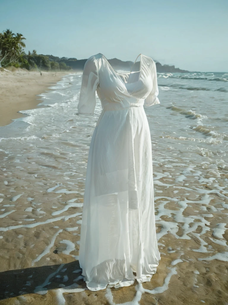<lora:xl_Invisible person-000022:1>,Invisible person,white dress,beach,, masterpiece,best quality