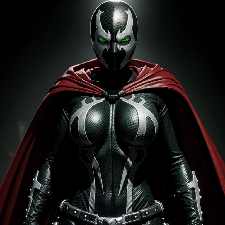 Hyperrealistic art of <lora:Spawn SD1.5:1.2>
Spawn a woman with a living black and white symbiotic costume with a gun and a red cape and glowing green eyes, Extremely high-resolution details, photographic, realism pushed to extreme, fine texture, incredibly lifelike