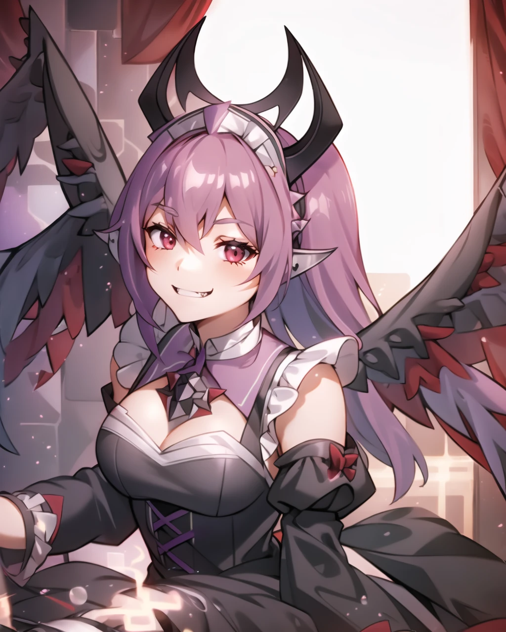 Pink Hair、Anime girl with purple eyes and a black and white cat, seraphine ahri Keda, Kushat Krenz Key Art Women, beautiful Succubus, Keda, Succubus, Succubus in tight short dress, Monster Girl, Extremely detailed artger, artger Details, Ahegao, Width, Dark Demon Dancer