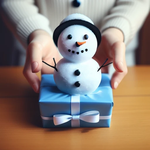 <lora:gift_v1:0.5>, gift, gift_box, snowman, hand