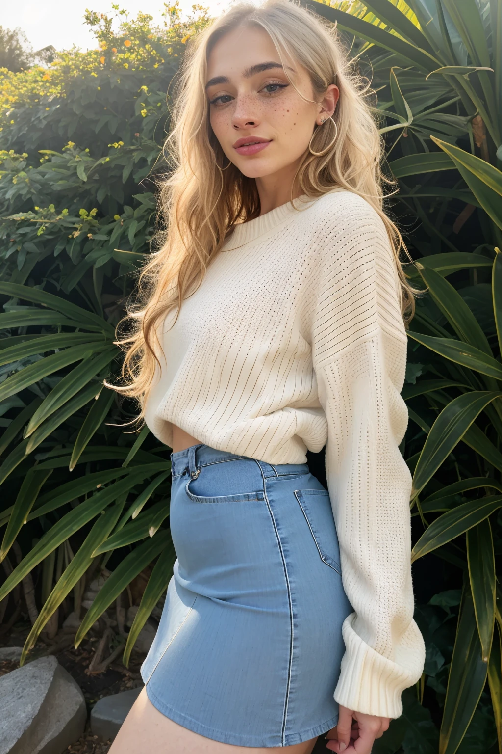 (masterpiece, best quality, high resolution:1.2), (seductive pose:1.2), (dynamic angle), detailed background,
casual photography, HDR, natural light, (anti-aliasing:1.2), elegant, soft scattered light, realistic proportions, limited palette, backlit, accent lighting, (neutral colors:1.3), cross process, cinematic lighting, coherent light, coherent shadows, depth of field, 35mm photograph, film grain, film stock photograph ,kodak portra 400, camera f1.6 lens , lifelike texture,
detailed face, detailed eyes, detailed skin, extremely detailed, intricate details,
<lora:ZH_Mushyee_v1:1>, 1girl, solo, long hair, freckles, tattoo, arm tattoo, zh_mushyee_cosplaygirl, sweater, skirt, outdoors, blonde hair,