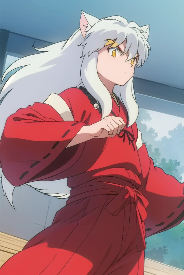 inuyashamc, <lora:inuyasha anime s4-lora-nochekaiser:1>,
inuyasha, long hair, animal ears, white hair, male focus,dog ears, (yellow eyes:1.5),
BREAK japanese clothes, hakama, red hakama,
BREAK outdoors,
BREAK looking at viewer, (cowboy shot:1.5),
BREAK <lyco:GoodHands-beta2:1>, (masterpiece:1.2), best quality, high resolution, unity 8k wallpaper, (illustration:0.8), (beautiful detailed eyes:1.6), extremely detailed face, perfect lighting, extremely detailed CG, (perfect hands, perfect anatomy),
