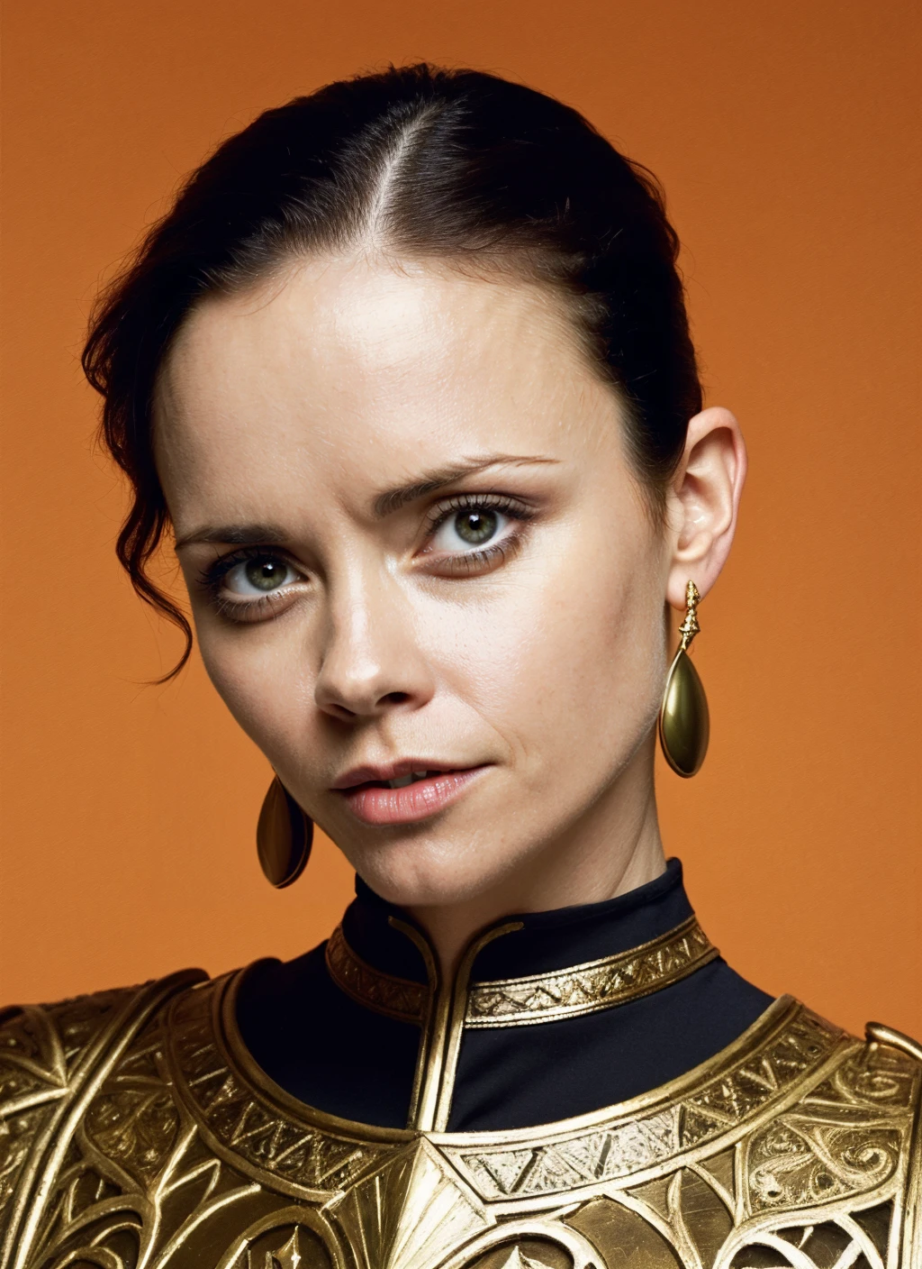 a professional photo of a beautiful sks woman, (fully clothed in medieval battle armor), olive skin, long dark hair, beautiful bone structure, upper body, symmetrical facial features, intricate, elegant, smooth, sharp focus,  by Ansel Adams, christmas theme
christinaricci <lora:lora-small-christina-ricci-v1:0.2> <lora:locon_christinaricci_v1_from_v1_64_32:0.4> christinaricci-ti, portrait of ((sks woman)) by Flora Borsi, style by Flora Borsi, bold, bright colours, orange Mohawk haircut, ((Flora Borsi))