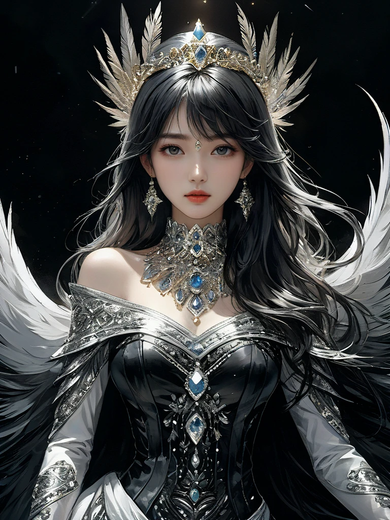 (Highest quality,4K,8k,High resolution,)Silver fox fantasy woman、Very delicateで美しい、mysterious、Fantasy、elegant、whole body、dynamic、Very delicate、A dynamic full moon and the four divine beasts in the background。