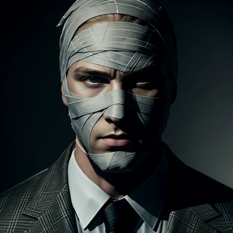 Hyperrealistic art of <lora:hush SD1.5:1.2>
hush comic character a man in a suit and face covered in bandages, Extremely high-resolution details, photographic, realism pushed to extreme, fine texture, incredibly lifelike