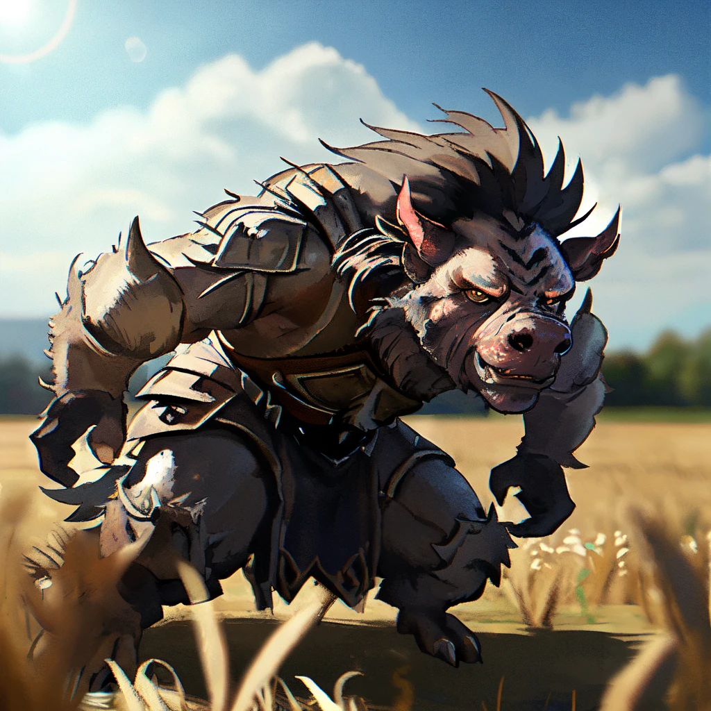 highly detailed action photo of a 

wereboar, 1other, no humans, solo, outdoors, sky, day, blurry, field, tree, 

32k uhd, photorealistic, ultra photoreal,
best quality, masterpiece,
lens flare, film grain,
(edge lighting):1.1,
(shadow play):1.2,

