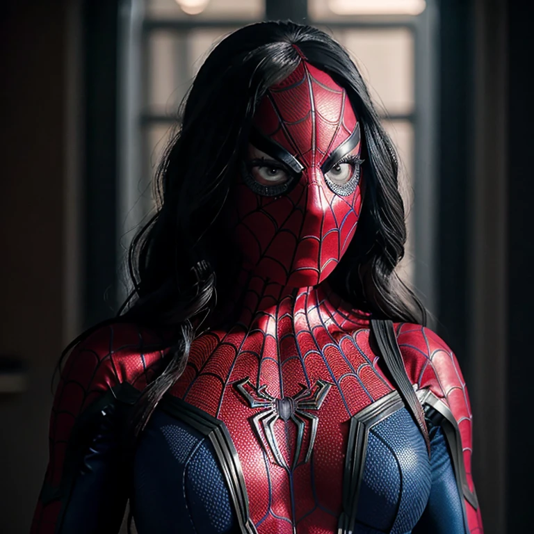 cinematic film still of <lora:Mortal Kombat Style SD1.5:1.2>
a woman in a spider - man costume with a spider - man face Mortal Kombat Style, shallow depth of field, vignette, highly detailed, high budget, bokeh, cinemascope, moody, epic, gorgeous, film grain, grainy