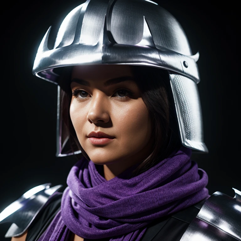 Hyperrealistic art of <lora:Super Shredder SD1.5:1.2>
super shredder a woman in a costume with a helmet and a purple scarf, Extremely high-resolution details, photographic, realism pushed to extreme, fine texture, incredibly lifelike