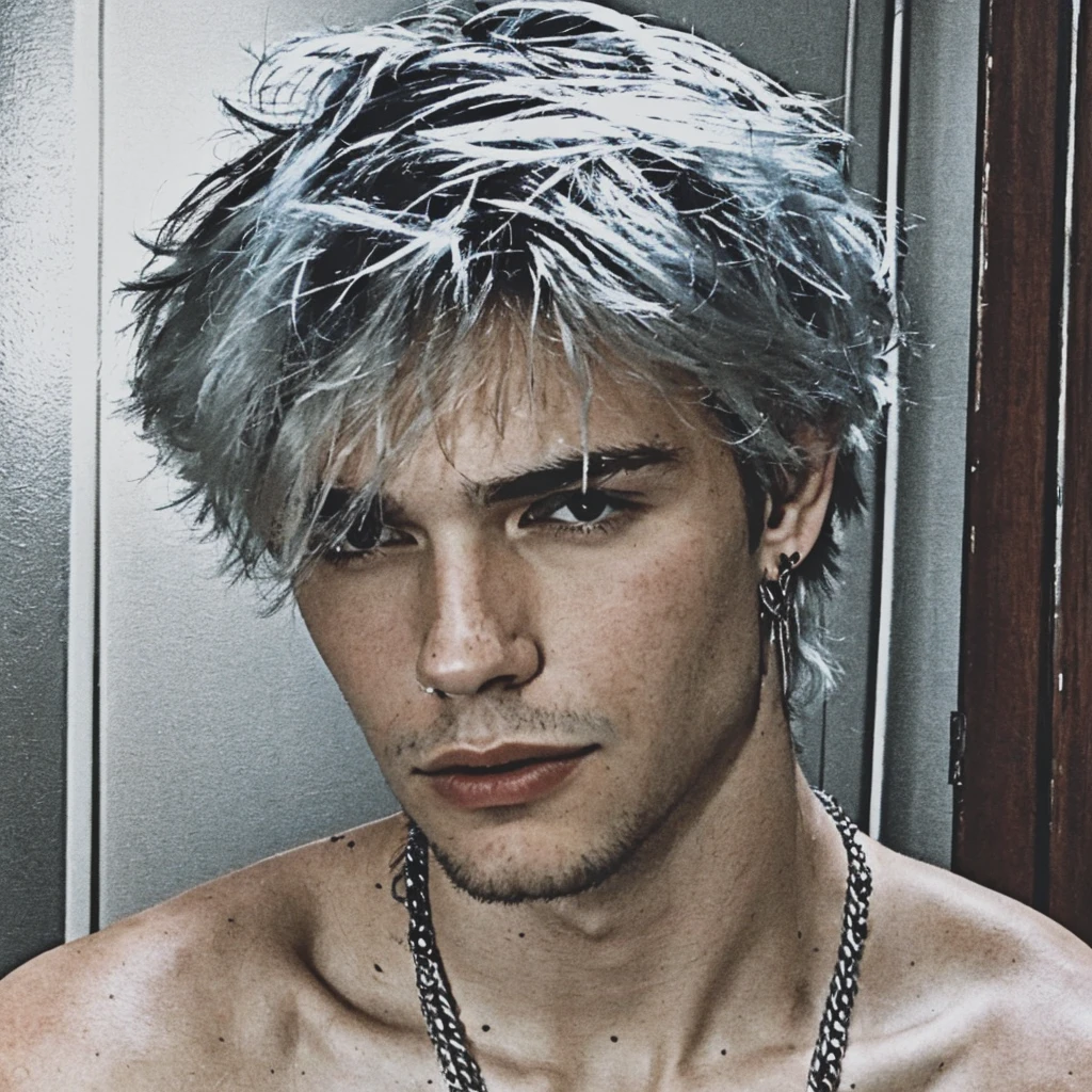 <lora:LCM_LoRA_Weights_SD15:0.5>,<lora:Eboys-10:1>,cinematic,movie still,young man,1boy,jewelry,tattoo,earrings,silver hair,selfie,digital photograph,night,(oldsiemens:0.3),<lora:detailed_eye_V2:0.5>,