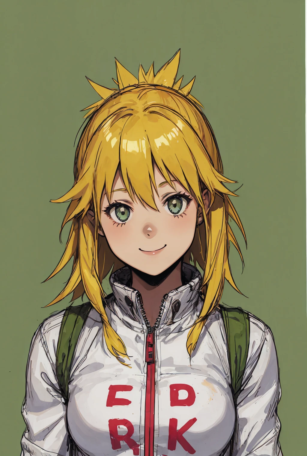 1girl, smile, blond hair, spike, upper body, <lora:dorohedoro-10:1>